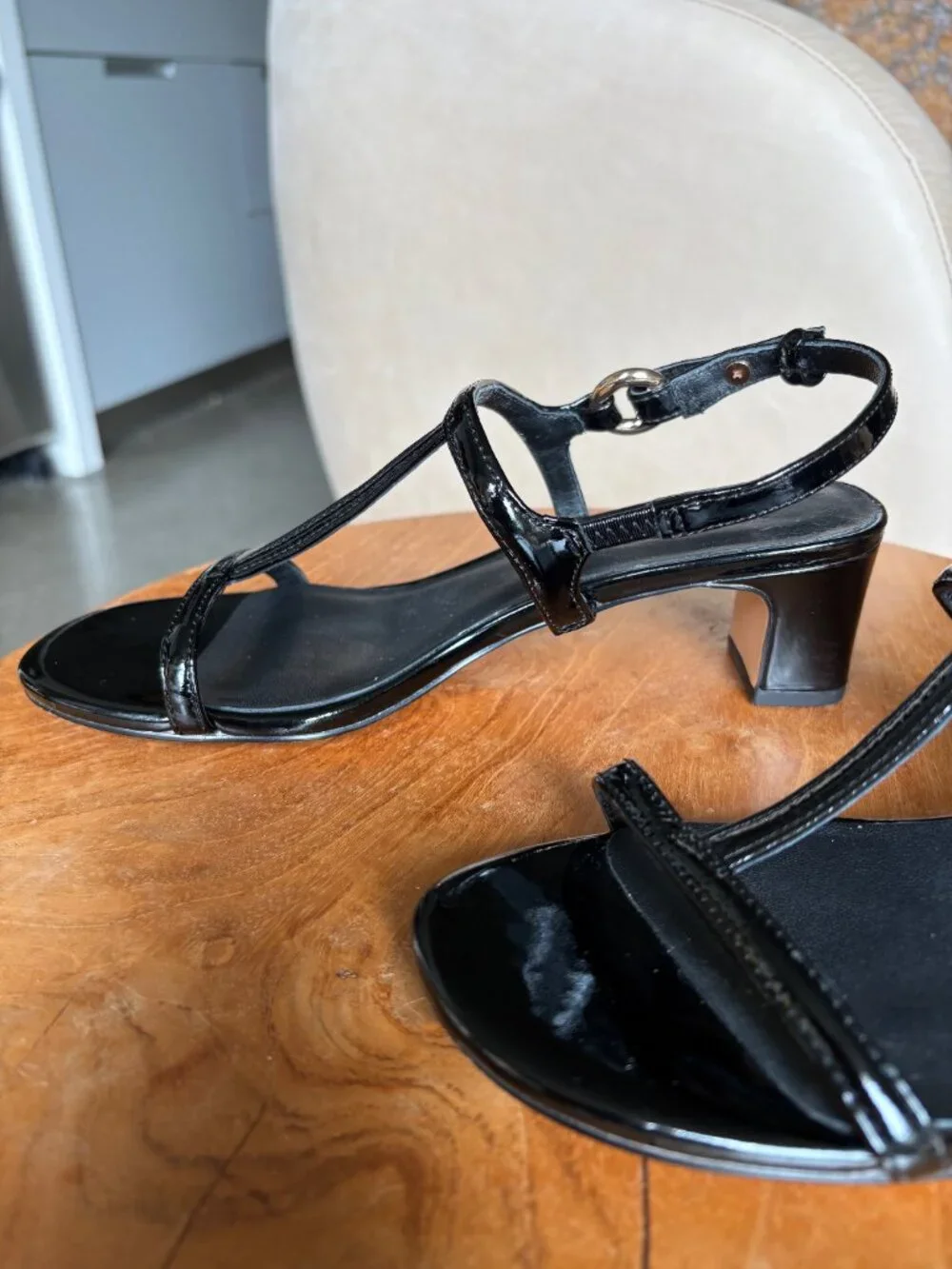 J Crew Kacie black block-heel sandals in patent leather Size 6.5